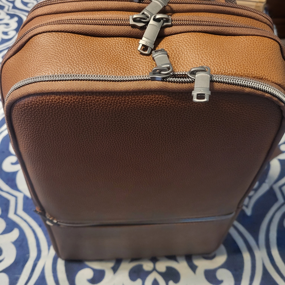 Samsonite Tan Leather Men's Backpack - Picture 3 of 7